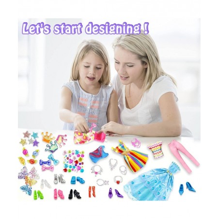75Pcs Doll Clothes and Accessories Fashion Design kit for 11.5 Inch Doll Dress Up Including 2 Wedding Gown Dresses 1 Fashion ...