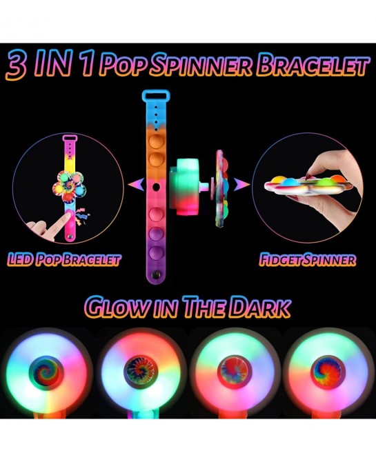 Kids Helloween Party Favors Pop Spinner Bracelet 4 Pcs Glow in The Dark Party Supplies Goodie Bag Stuffers Light Up Fidget Sp...