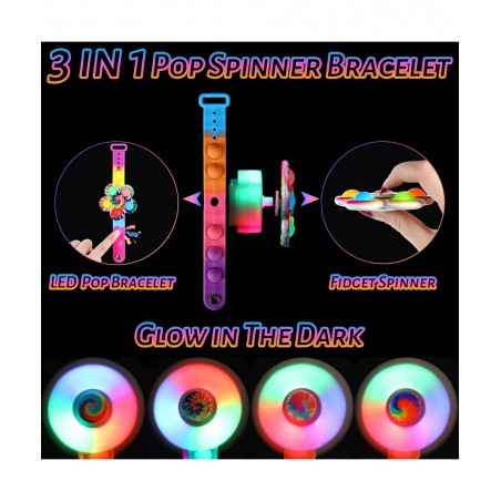 Kids Helloween Party Favors Pop Spinner Bracelet 4 Pcs Glow in The Dark Party Supplies Goodie Bag Stuffers Light Up Fidget Sp...