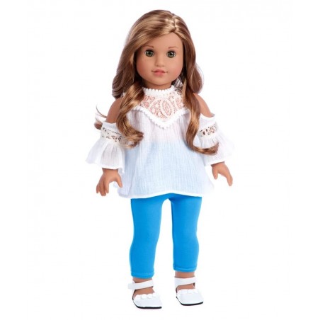 Trendy Girl - Clothes Fits 18 Inch Doll - 3 Piece Outfit - White Cotton Blouse Turquoise Leggings and White Shoes (Dolls Not ...