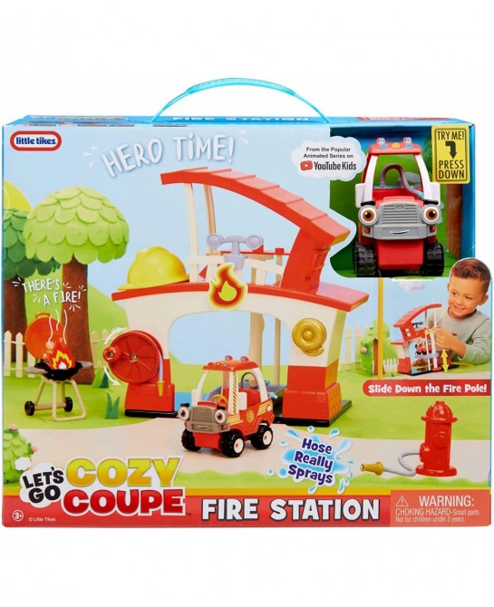 Let’s Go Cozy Coupe™ Fire Station Playset with Fire Truck Mini Push and Play Vehicle for Tabletop or Floor Push Play Car Fun ...