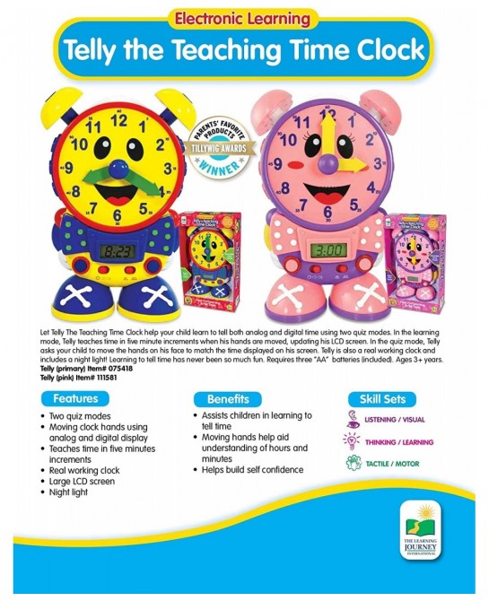 Telly The Teaching Time Clock - Electronic Analog & Digital Time Telling Aid with Two Quiz Modes & Night Light - Telling Time...