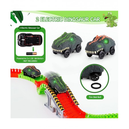 Dinosaur Toys Race Track 221PCS Flexible Train Track Playset with 2 Dinosaur Cars 1 Bridge & 360 Degree Ferris wheel Create A...