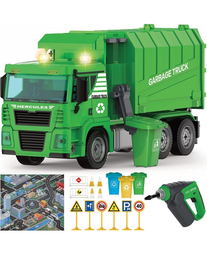 Garbage Truck Toy - 116 Pcs Friction Power Take Apart Toy STEM Toys w/ Drill Push & Go Lights & Sounds Sanitation Trash Truck...