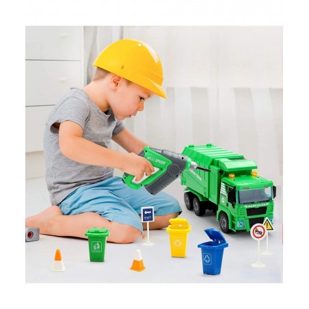 Garbage Truck Toy - 116 Pcs Friction Power Take Apart Toy STEM Toys w/ Drill Push & Go Lights & Sounds Sanitation Trash Truck...