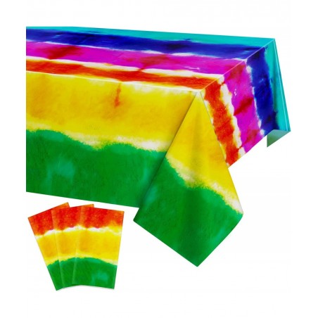 3 Packs Tie Dye Tablecloths Tie Dye Table Covers Rainbow Table Cover Disposable Plastic Tablecloth Rectangular Colorful Table...