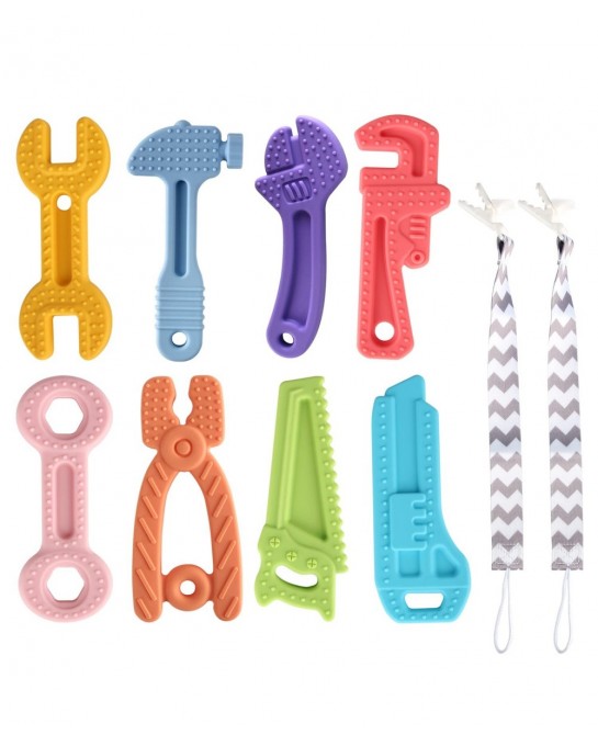 8 Pack Chew Baby Teething Toys for 0-12 Months Freezable BPA Free Silicone Baby Molar Teether Chew Toys Hammer Wrench Spanner...
