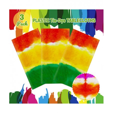 3 Packs Tie Dye Tablecloths Tie Dye Table Covers Rainbow Table Cover Disposable Plastic Tablecloth Rectangular Colorful Table...