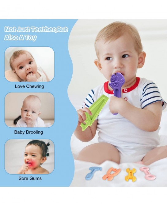 8 Pack Chew Baby Teething Toys for 0-12 Months Freezable BPA Free Silicone Baby Molar Teether Chew Toys Hammer Wrench Spanner...