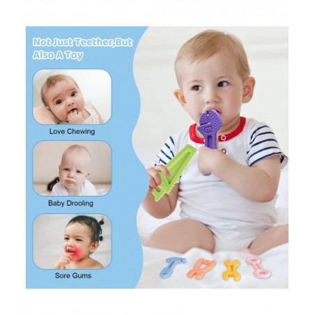 8 Pack Chew Baby Teething Toys for 0-12 Months Freezable BPA Free Silicone Baby Molar Teether Chew Toys Hammer Wrench Spanner...