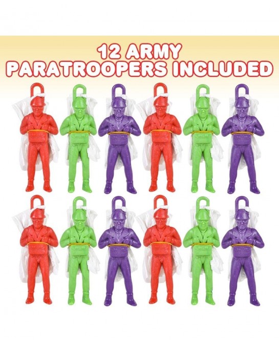 Mini Paratroopers with Parachutes Pack of 12 Vinyl Parachute Men Toy in Assorted Colors Durable Plastic Army Guys Playset Fun...