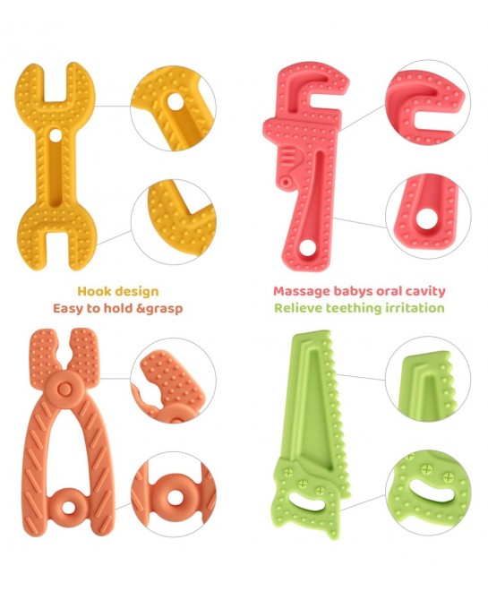 8 Pack Chew Baby Teething Toys for 0-12 Months Freezable BPA Free Silicone Baby Molar Teether Chew Toys Hammer Wrench Spanner...