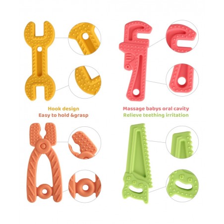 8 Pack Chew Baby Teething Toys for 0-12 Months Freezable BPA Free Silicone Baby Molar Teether Chew Toys Hammer Wrench Spanner...