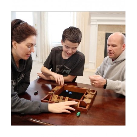 4 Player Shut The Box Dice Board Game with Lid - Natural Wood - Large Coffee Table Size - 14 Inches for Family and Adult Game...