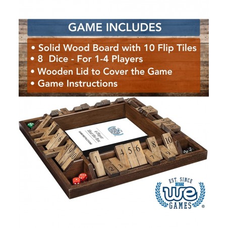 4 Player Shut The Box Dice Board Game with Lid - Natural Wood - Large Coffee Table Size - 14 Inches for Family and Adult Game...