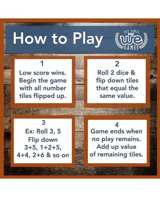 4 Player Shut The Box Dice Board Game with Lid - Natural Wood - Large Coffee Table Size - 14 Inches for Family and Adult Game...