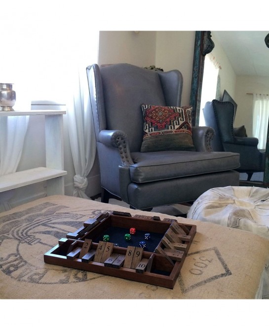 4 Player Shut The Box Dice Board Game with Lid - Natural Wood - Large Coffee Table Size - 14 Inches for Family and Adult Game...