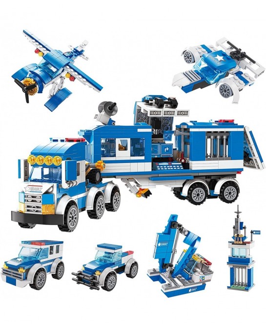 QLT 8 in 1 City Police Building Kit Compatible with Lego City Police Station 898 Pcs Mobile Command Center Toy Multifunctiona...