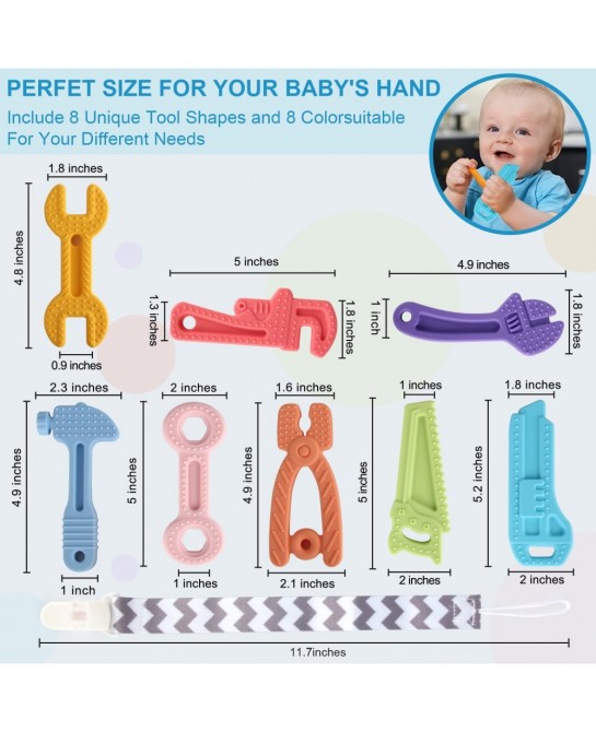 8 Pack Chew Baby Teething Toys for 0-12 Months Freezable BPA Free Silicone Baby Molar Teether Chew Toys Hammer Wrench Spanner...