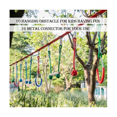 Upgraded 59ft Ninja Warrior Obstacle Course for Kids Ninja Slackline with 10 Accessories Climbing Ladder Gymnastics Rings Mon...