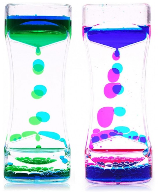 2 Pack Liquid Motion Timer Oil Water Bubble Timer Fidget Toy Hourglass Liquid Bubble Timer Sensory Cool Desk Décor (1 Style L...