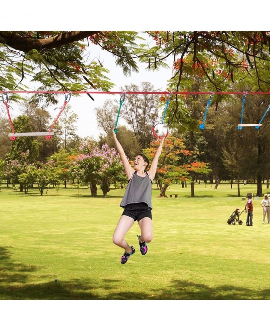Upgraded 59ft Ninja Warrior Obstacle Course for Kids Ninja Slackline with 10 Accessories Climbing Ladder Gymnastics Rings Mon...