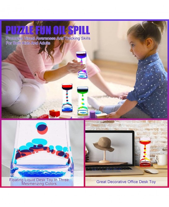 2 Pack Liquid Motion Timer Oil Water Bubble Timer Fidget Toy Hourglass Liquid Bubble Timer Sensory Cool Desk Décor (1 Style L...