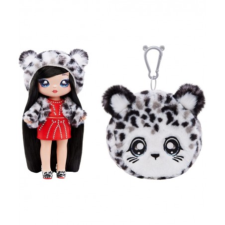 Cozy Series Leona White 7.5" Fashion Doll Snow Leopard-Inspired with Black Hair 3-Piece Outfit and Fuzzy Clip-on Purse Poseab...