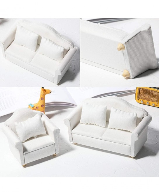 1/12 Dollhouse White Fabric Sofa Set for 1:12 Scales Miniature Dollhouse Furniture Toy Kids Gift A $15.34 Dollhouse Accessories