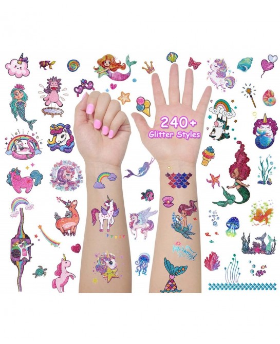 Glitter Mermaid & Unicorn Temporary Tattoos for Kids 24 Sheets Girls Waterproof Fake Tattoos Stickers Kit 240+Pcs Ideal for S...