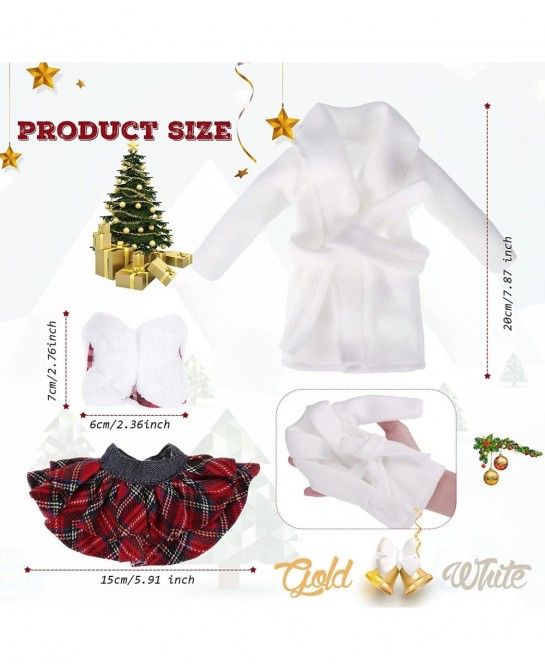 6 Pieces Elf Doll Christmas Clothes Elf Santa Couture Cloth Accessories Include Fluffy Vest with Plaid Skirt White Pajamas fo...