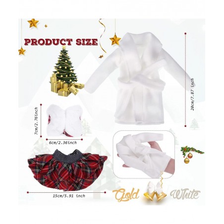 6 Pieces Elf Doll Christmas Clothes Elf Santa Couture Cloth Accessories Include Fluffy Vest with Plaid Skirt White Pajamas fo...