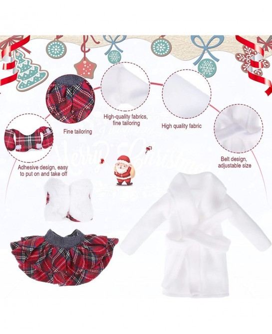 6 Pieces Elf Doll Christmas Clothes Elf Santa Couture Cloth Accessories Include Fluffy Vest with Plaid Skirt White Pajamas fo...