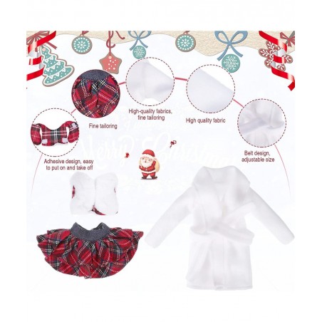 6 Pieces Elf Doll Christmas Clothes Elf Santa Couture Cloth Accessories Include Fluffy Vest with Plaid Skirt White Pajamas fo...