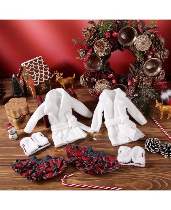 6 Pieces Elf Doll Christmas Clothes Elf Santa Couture Cloth Accessories Include Fluffy Vest with Plaid Skirt White Pajamas fo...