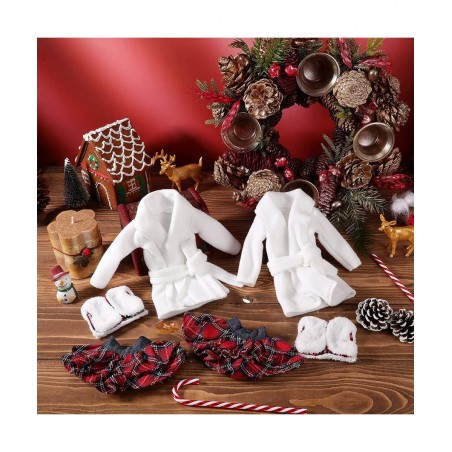6 Pieces Elf Doll Christmas Clothes Elf Santa Couture Cloth Accessories Include Fluffy Vest with Plaid Skirt White Pajamas fo...