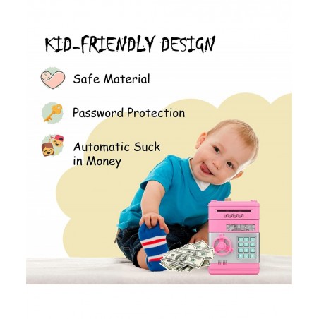 Piggy Bank for Girls Boys Electronic ATM Machine Saving Box Coin Safe with Password Lock Auto Scroll Paper Money Bank Gift To...