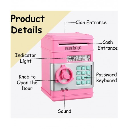 Piggy Bank for Girls Boys Electronic ATM Machine Saving Box Coin Safe with Password Lock Auto Scroll Paper Money Bank Gift To...