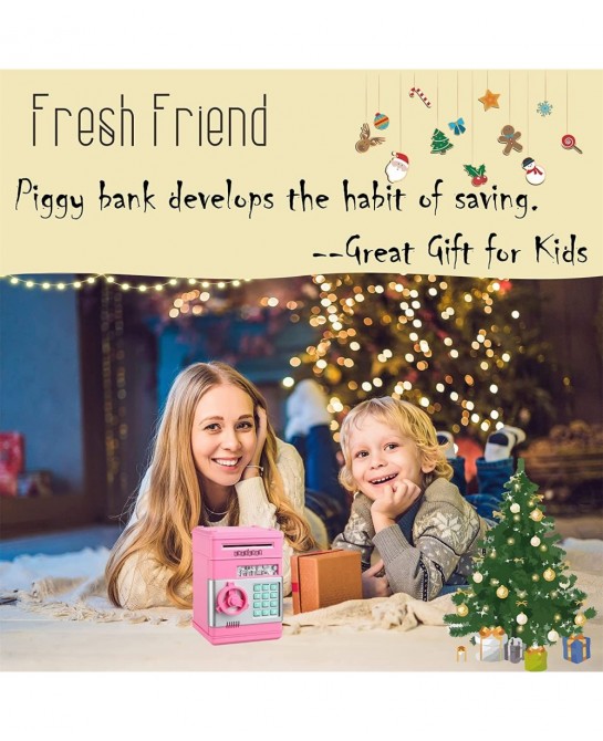 Piggy Bank for Girls Boys Electronic ATM Machine Saving Box Coin Safe with Password Lock Auto Scroll Paper Money Bank Gift To...