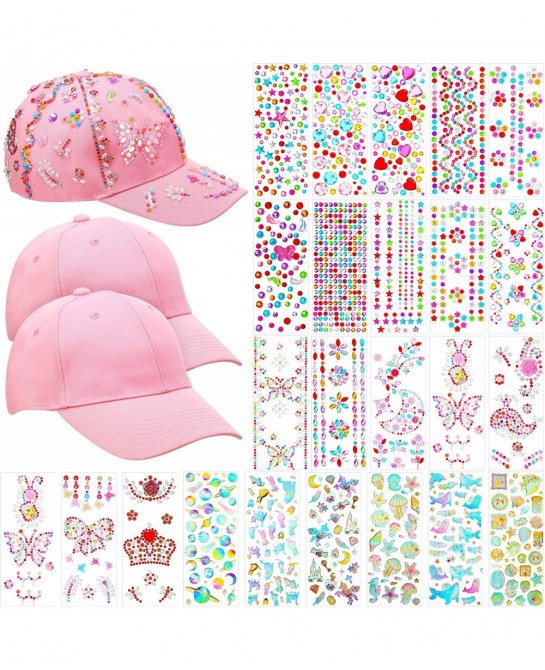 3 Pcs Decorate Your Own Baseball Cap with 24 Sheets Adhesive Gems Stickers Pink Baseball Cap Paint by Stickers Arts and Craft...
