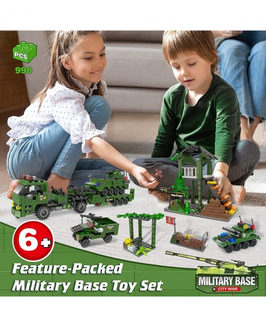 City War Army Military Base Building Blocks Set with Heavy Tank Transport Truck Army Vehicles Airplane Best Learning Roleplay...