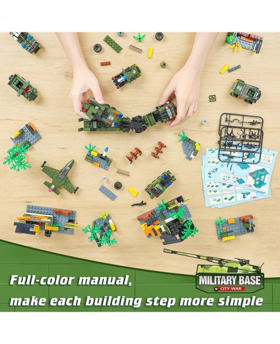 City War Army Military Base Building Blocks Set with Heavy Tank Transport Truck Army Vehicles Airplane Best Learning Roleplay...