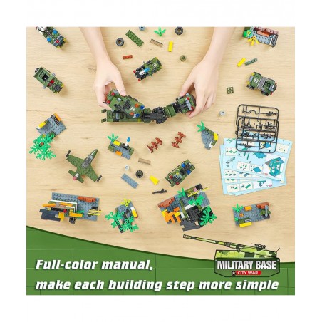 City War Army Military Base Building Blocks Set with Heavy Tank Transport Truck Army Vehicles Airplane Best Learning Roleplay...