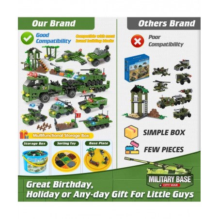 City War Army Military Base Building Blocks Set with Heavy Tank Transport Truck Army Vehicles Airplane Best Learning Roleplay...