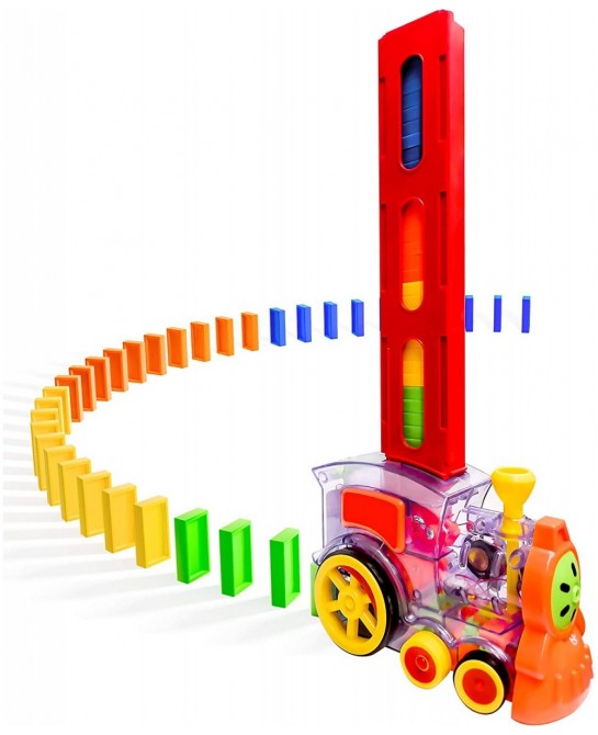 Domino Train 80 Pcs Domino Blocks Set Plastic Kids Domino Construction 4 Color Children Creative Toy Game Educational Play fo...