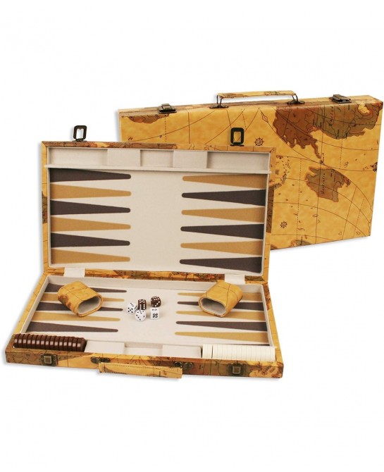 18 inch Leatherette Backgammon Set with Beautiful Old World Map Design $81.56 Board Games