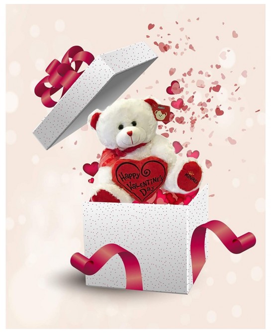 Happy Valentine’s Day Stuffed Teddy Bear- Teddy Bear to Gift for Valentine’s Day for Couples- White Valentines Big Teddy Bear...