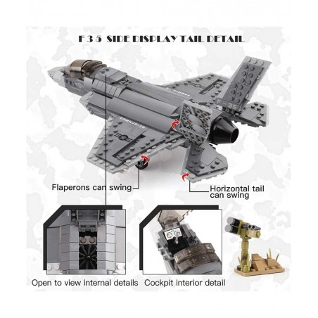 Military Bricks Series 646pcs The F35 Fighter Lightning II Building Blocks Sets Interlock Jet Airplane Model Building Kits Ed...