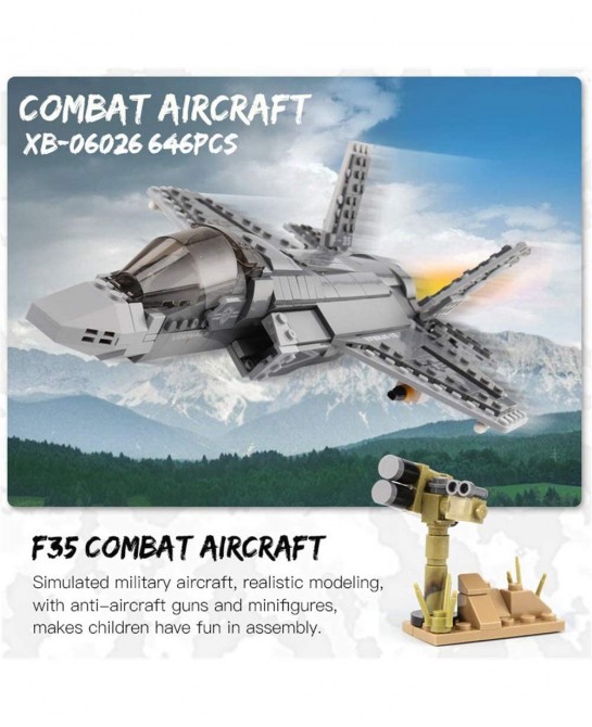 Military Bricks Series 646pcs The F35 Fighter Lightning II Building Blocks Sets Interlock Jet Airplane Model Building Kits Ed...