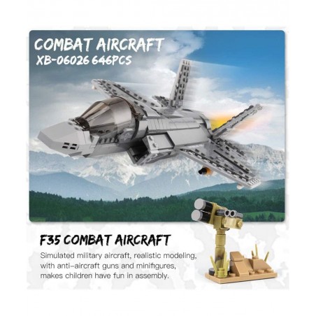 Military Bricks Series 646pcs The F35 Fighter Lightning II Building Blocks Sets Interlock Jet Airplane Model Building Kits Ed...